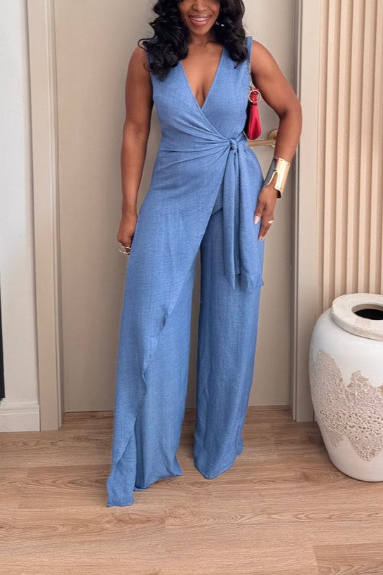 Linen Waist Tie Jumpsuit