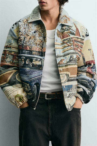 Retro Print Quilted Flight Jacket