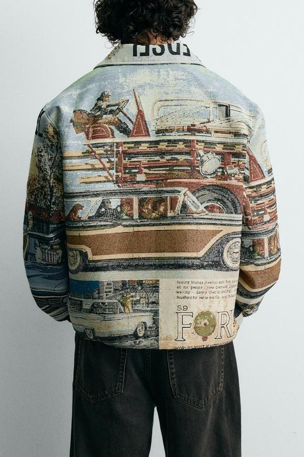Retro Print Quilted Flight Jacket