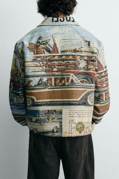 Retro Print Quilted Flight Jacket