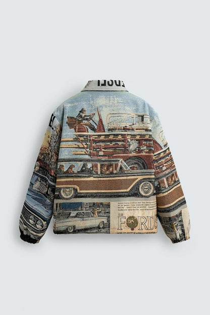 Retro Print Quilted Flight Jacket