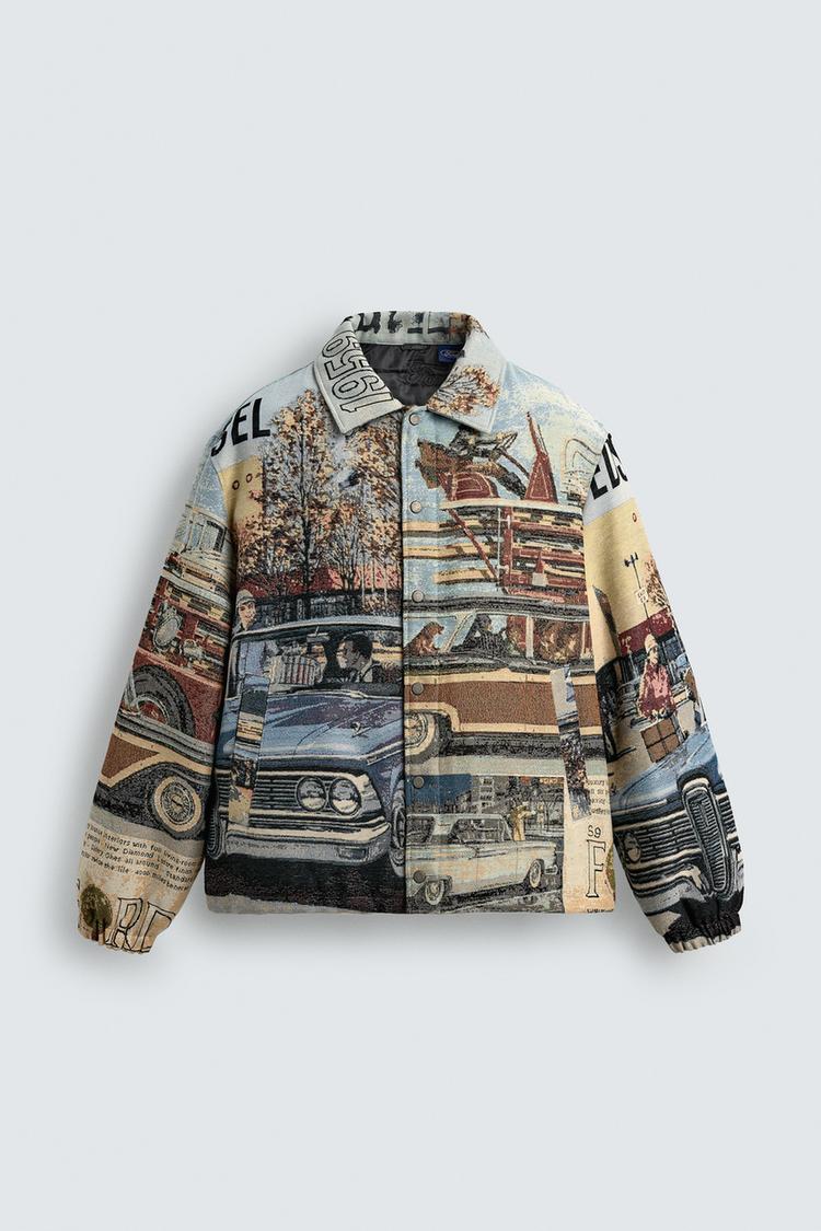 Retro Print Quilted Flight Jacket