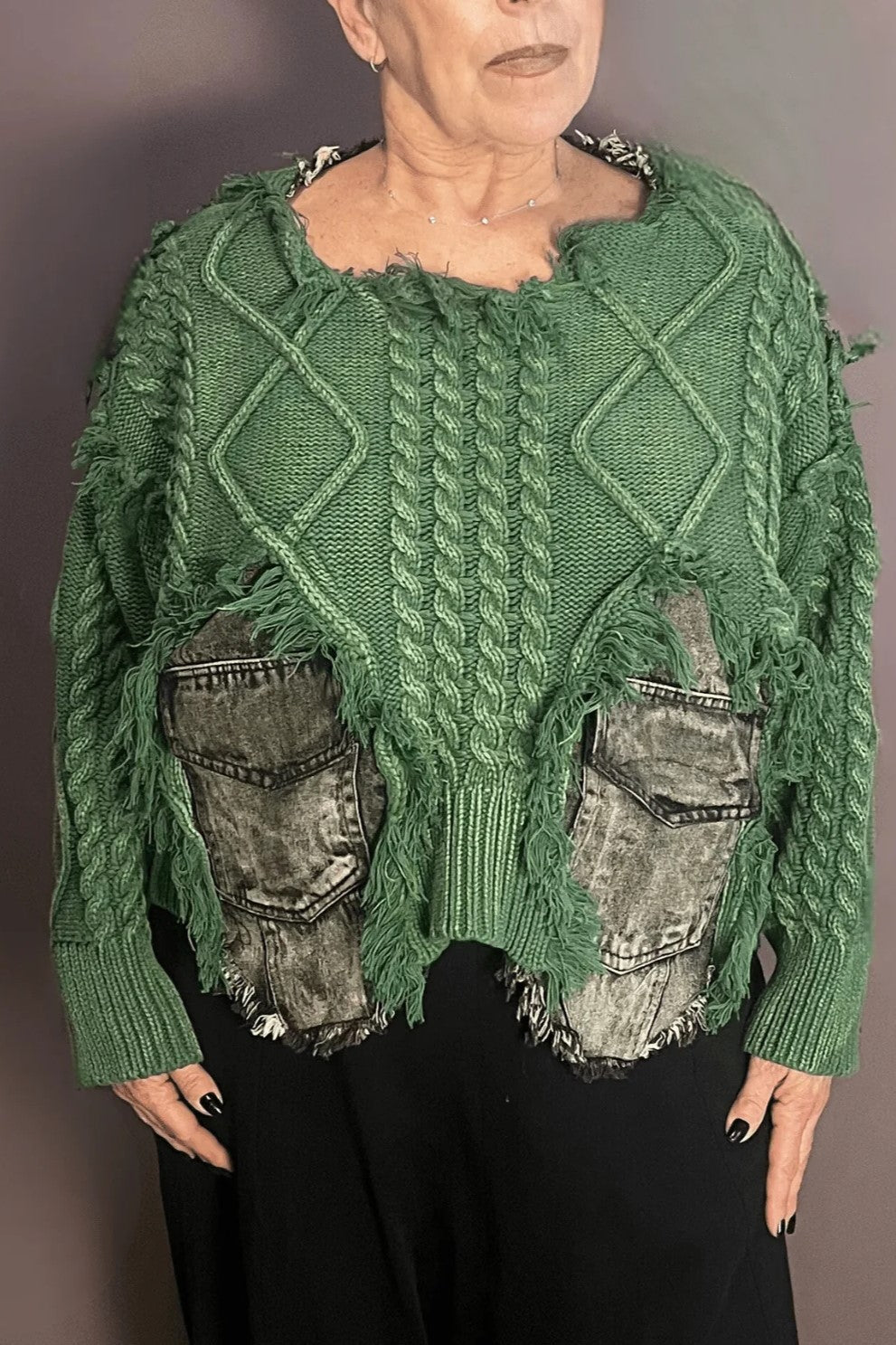 Retro Denim Patchwork Sweater