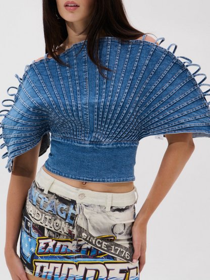 Scalloped Denim Top