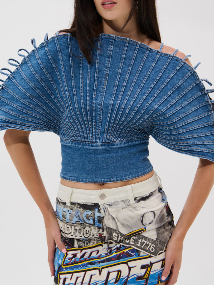Scalloped Denim Top