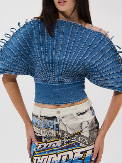Scalloped Denim Top