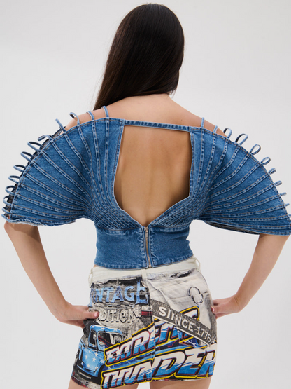 Scalloped Denim Top