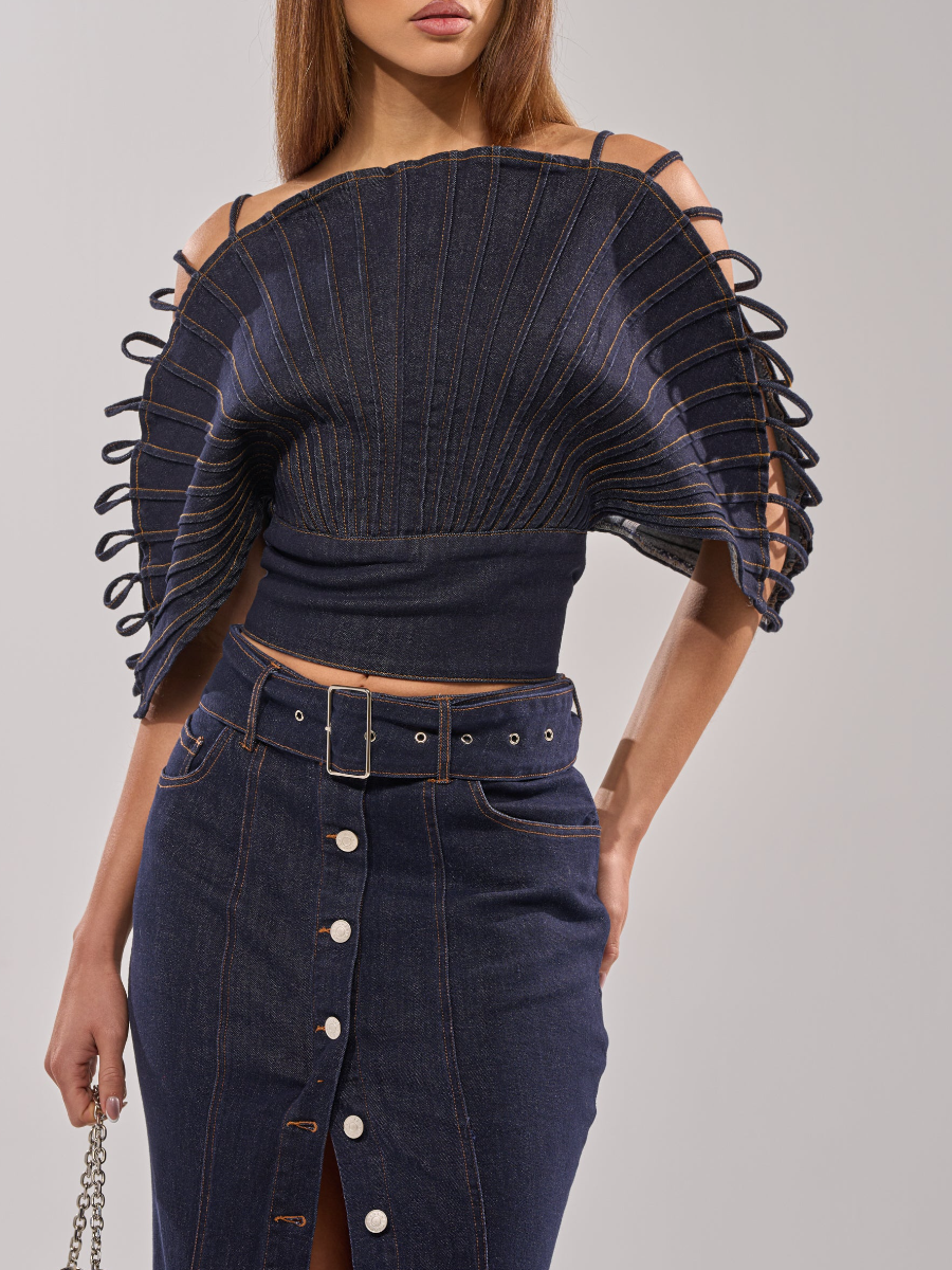 Scalloped Denim Top