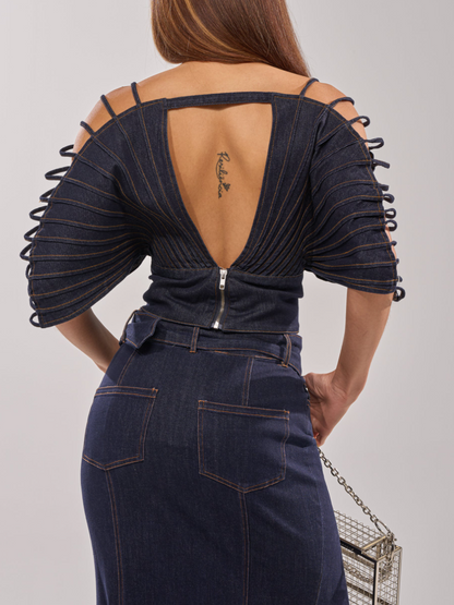 Scalloped Denim Top