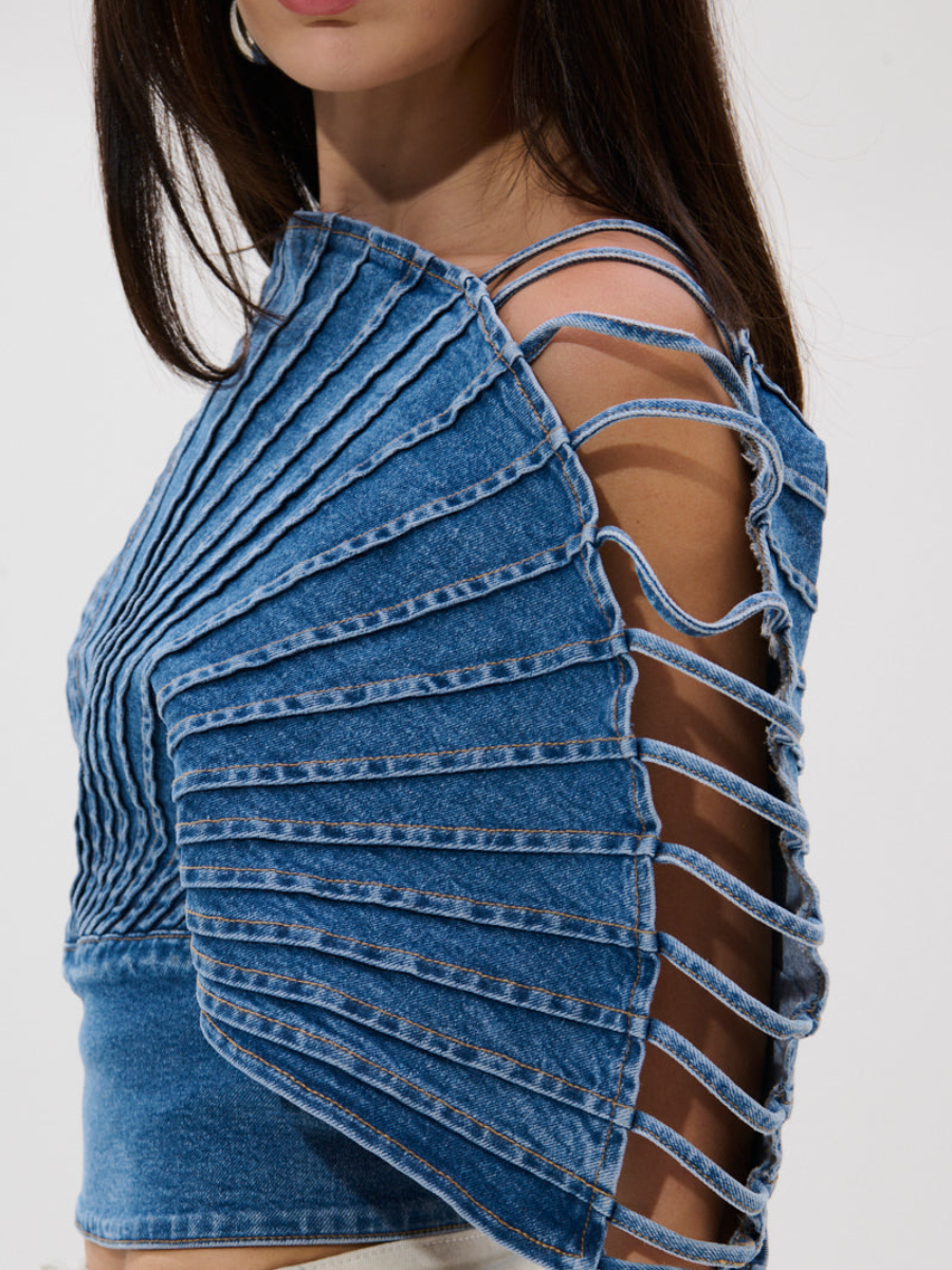 Scalloped Denim Top
