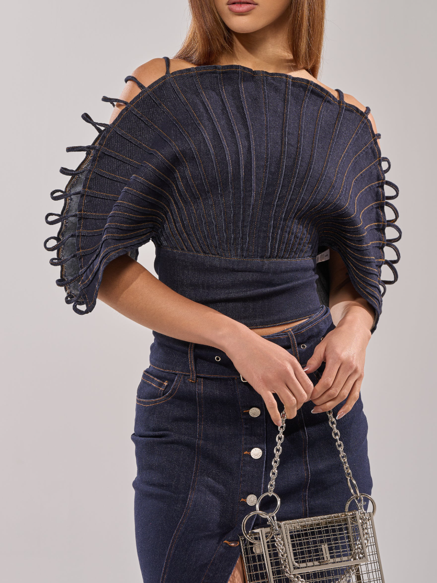 Scalloped Denim Top