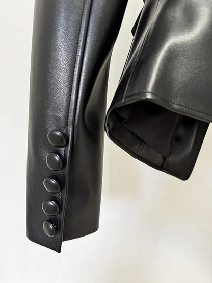 Genuine Leather V-neck Jacket With Belt