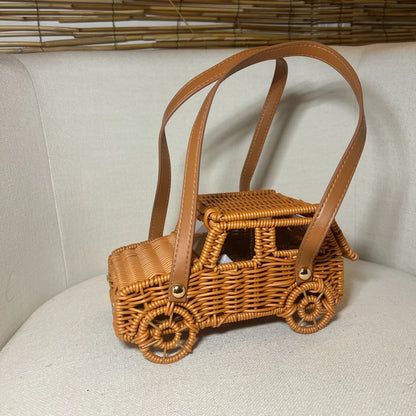 Cute Plastic Wicker Basket Car Handbag