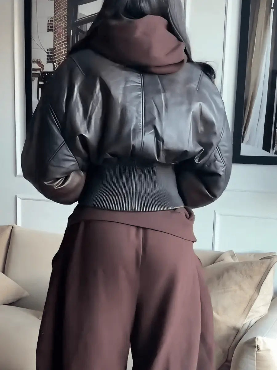 Black Faux Leather Oversized Bomber Jacket
