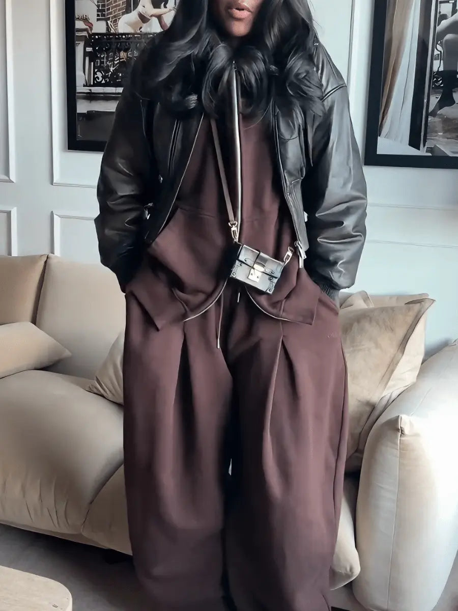 Black Faux Leather Oversized Bomber Jacket
