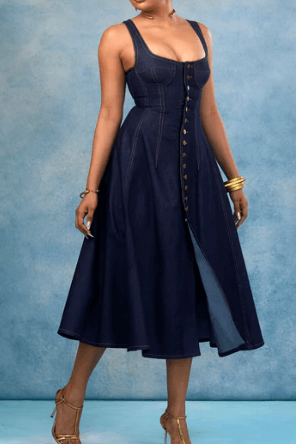 Slim-Fit Buckle Denim Dress