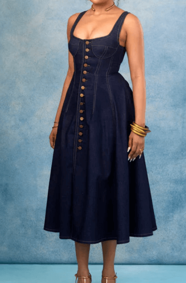 Slim-Fit Buckle Denim Dress