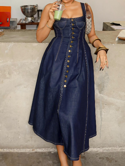 Slim-Fit Buckle Denim Dress