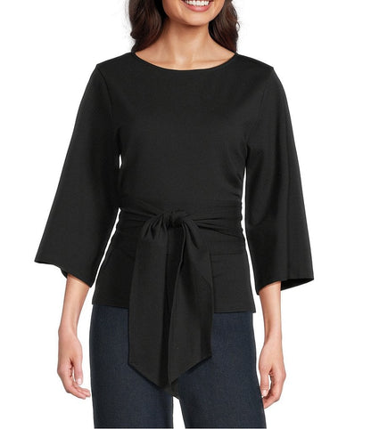 Whitney Viscose Blend Boat Neck 3/4 Sleeve Wrap Top