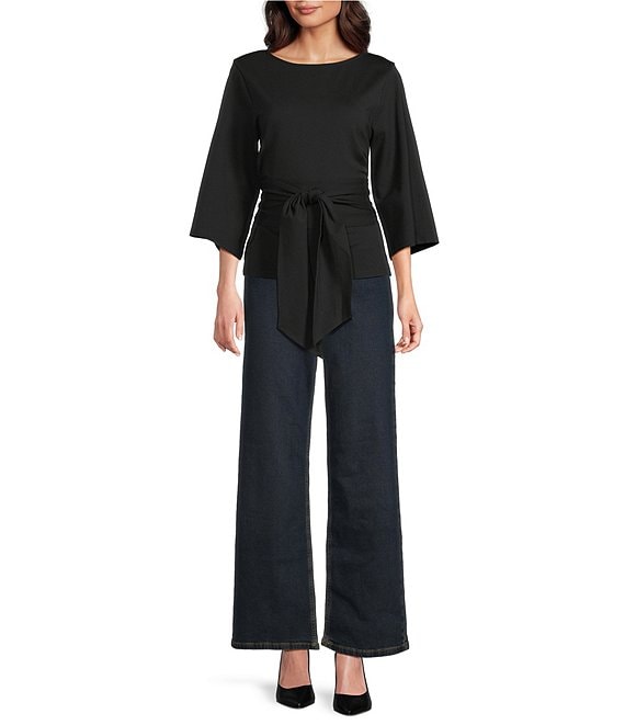 Whitney Viscose Blend Boat Neck 3/4 Sleeve Wrap Top