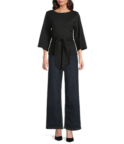 Whitney Viscose Blend Boat Neck 3/4 Sleeve Wrap Top