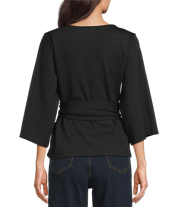 Whitney Viscose Blend Boat Neck 3/4 Sleeve Wrap Top