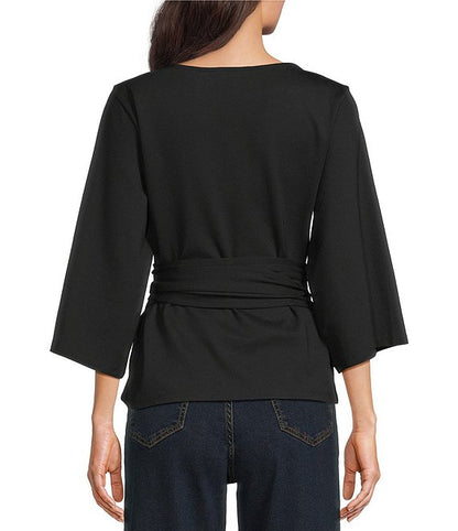 Whitney Viscose Blend Boat Neck 3/4 Sleeve Wrap Top
