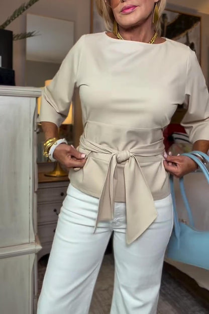 Whitney Viscose Blend Boat Neck 3/4 Sleeve Wrap Top