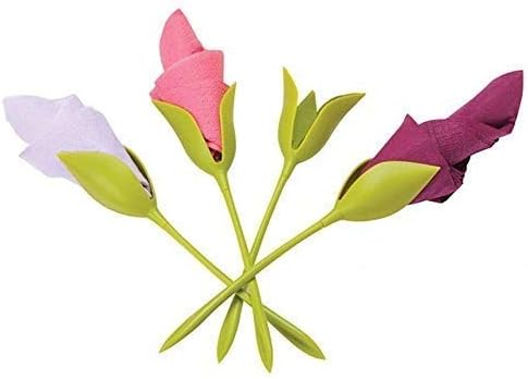 Set of 4 Green Stemmed Plastic Twist Flower Buds Serviette Holders