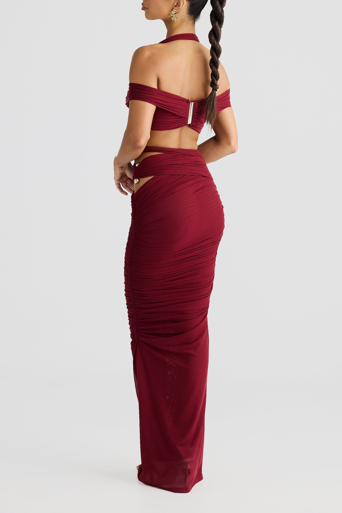 Soft Mesh Metallic Pleated Maxi Dress