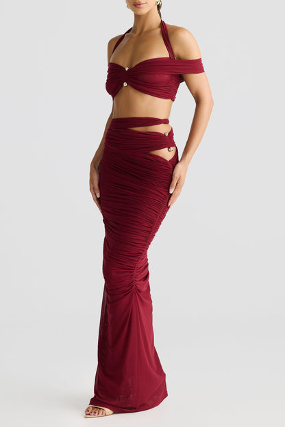 Soft Mesh Metallic Pleated Maxi Dress