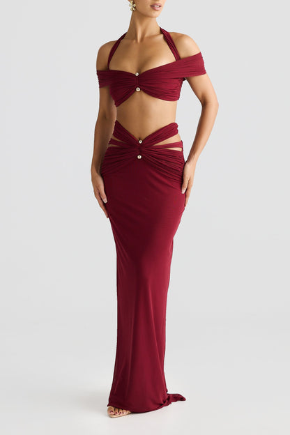 Soft Mesh Metallic Pleated Maxi Dress