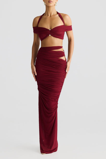 Soft Mesh Metallic Pleated Maxi Dress