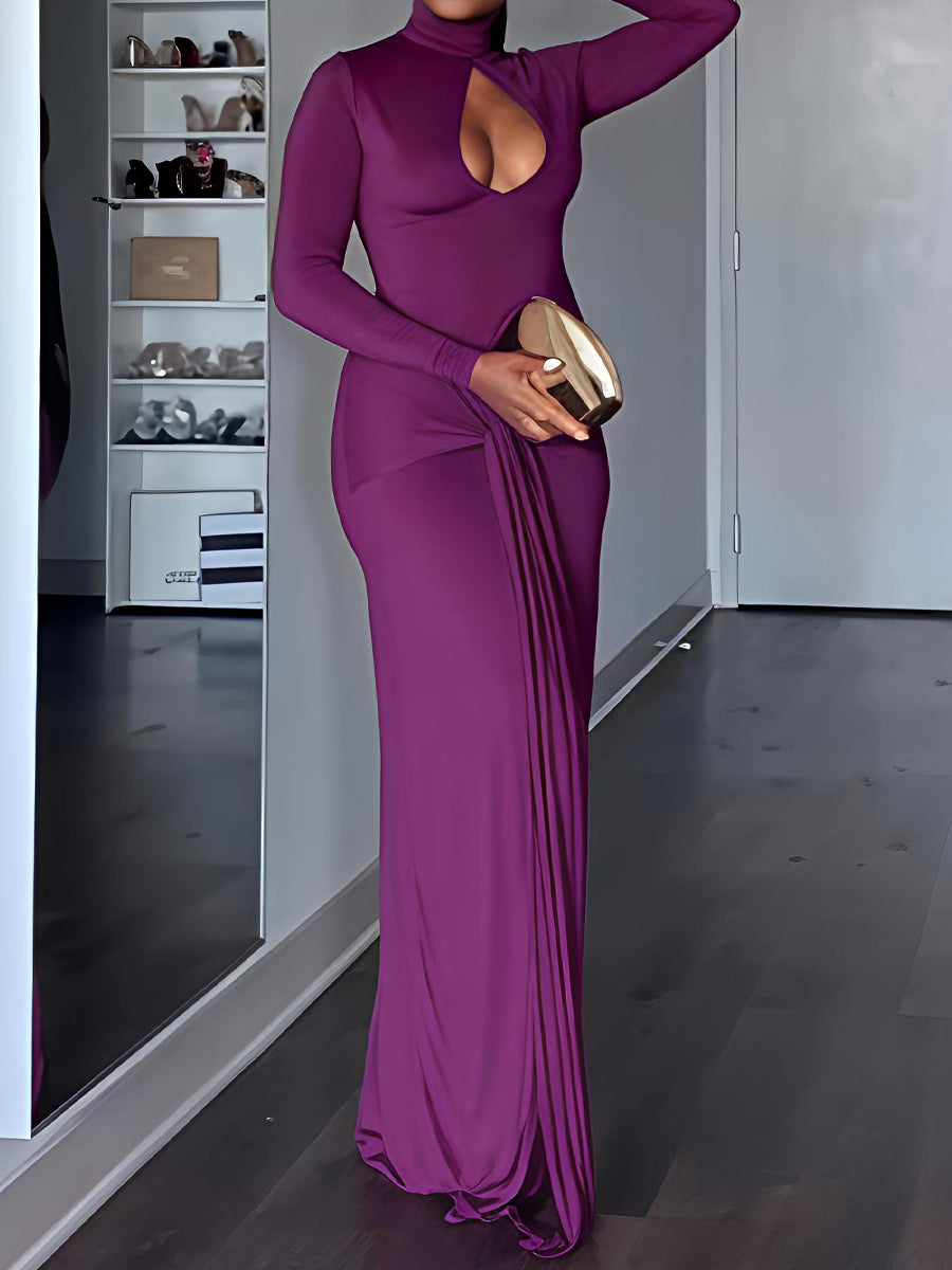 Self-tie Detail Cutout Draped Maxi Dress