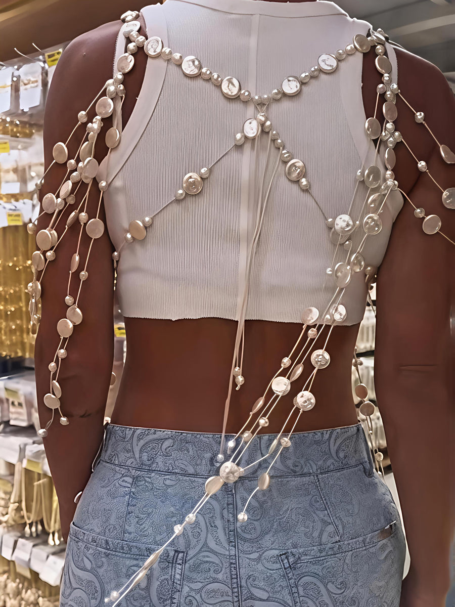 Faux Pearl 3D Fringe Hem Top