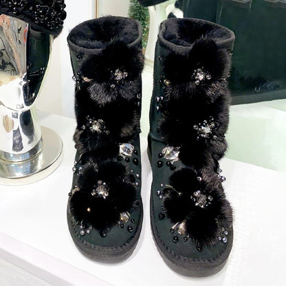 Rhinestone Sparkle Fur Snow Boots