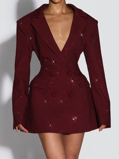 Rhinestone Sparkle Double Breasted Blazer Dress