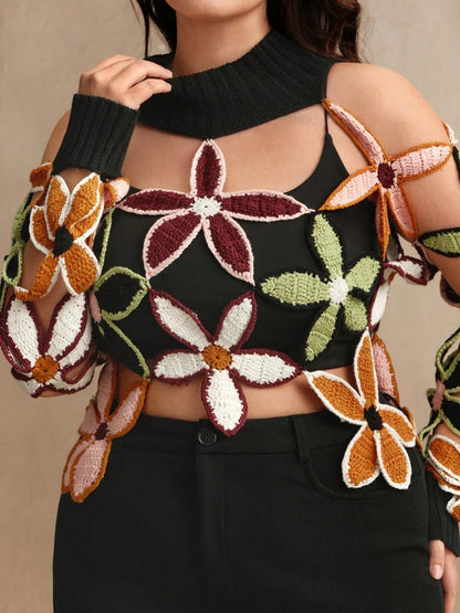 Crochet Knit Cut-Out Floral Patchwork Top