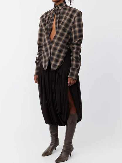 Brown plaid shirt + trousers set
