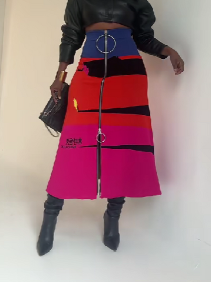 Zip Contrast Skirt