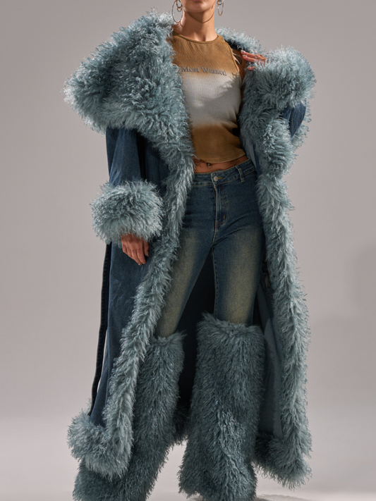 Denim Faux Fur Trim Coat