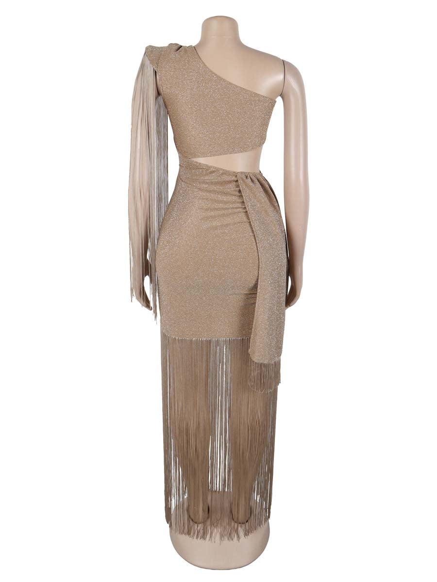 Asymmetrical One-Shoulder Fringed Dress