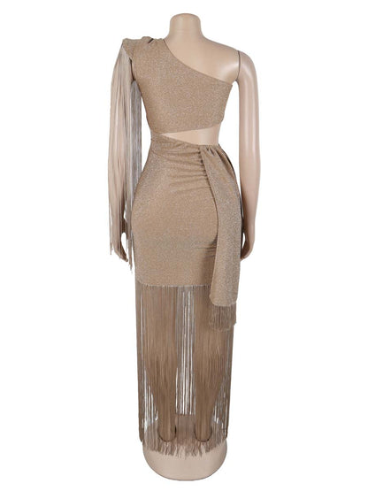 Asymmetrical One-Shoulder Fringed Dress