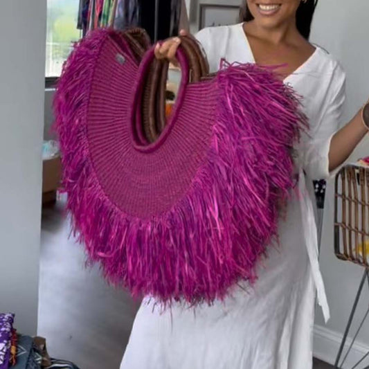 Tassel Handheld Straw Woven Bag Holiday Travel Woven Bag