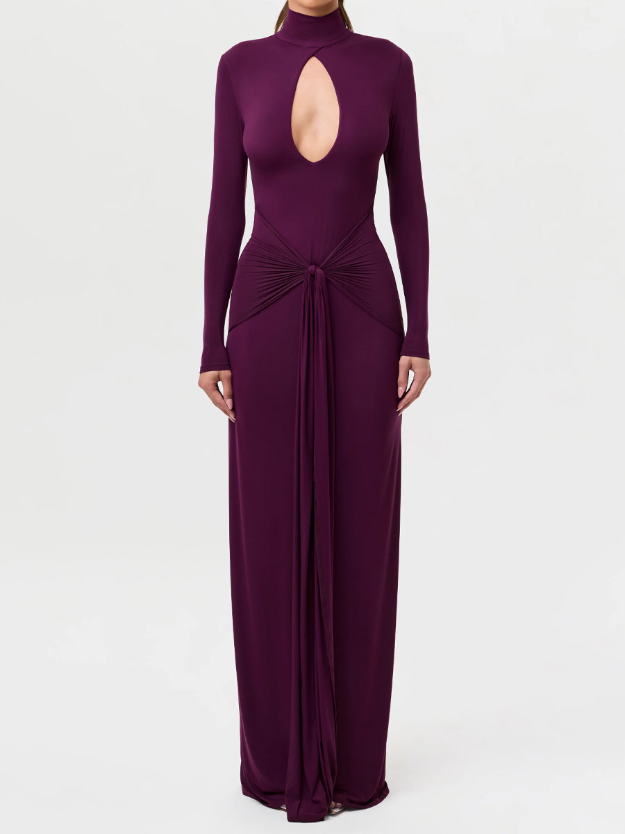 Self-tie Detail Cutout Draped Maxi Dress