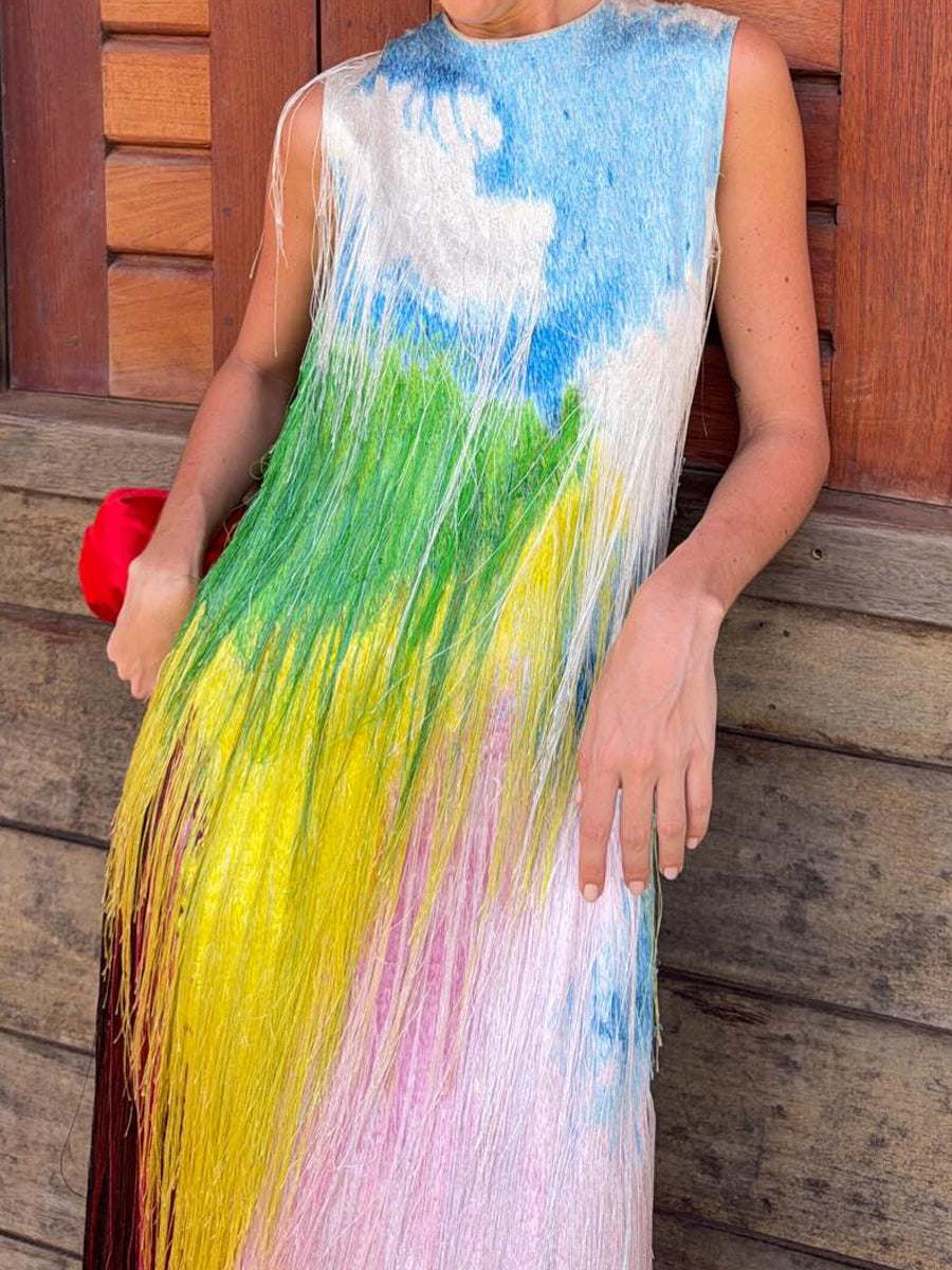 Tassel Multicolor Elegant Sleeveless Maxi Dress