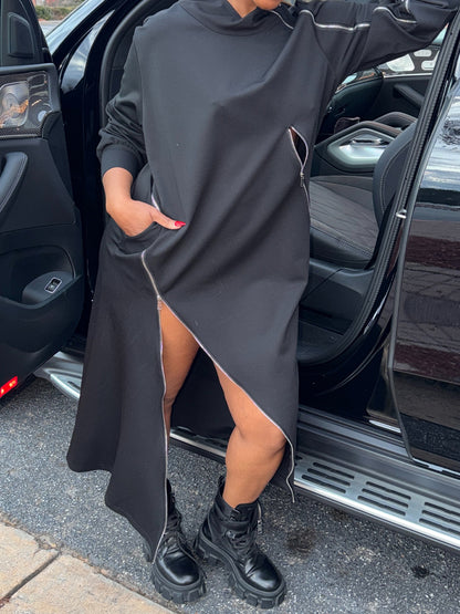 High Neck Zipper Pullover Dress