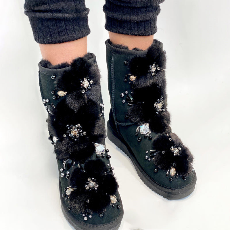 Rhinestone Sparkle Fur Snow Boots