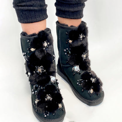 Rhinestone Sparkle Fur Snow Boots