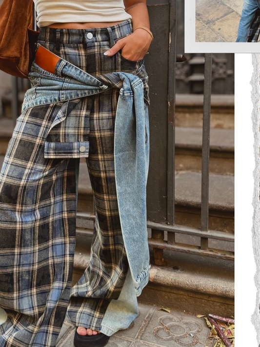 Fashion Plaid Patchwork Pants
